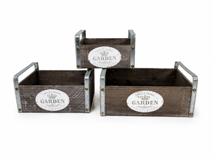 Set 3 Cassette Garden in Legno con Manici Zincati