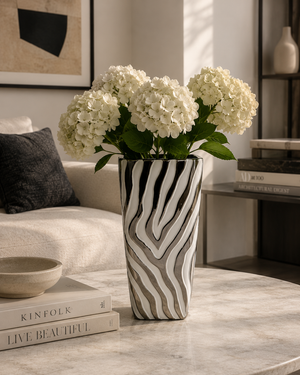Vaso in Ceramica Effetto Zebrato Bianco e Cromato
