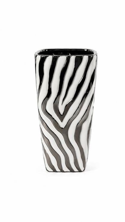 Vaso in Ceramica Effetto Zebrato Bianco e Cromato