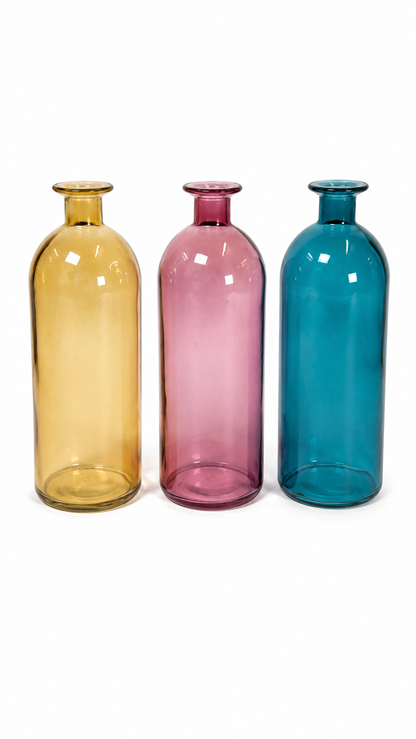 Set 3 Bottiglie Decorative in Vetro Colorato
