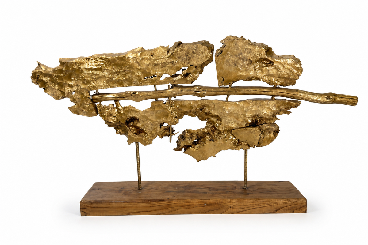 Scultura Decorativa Foglia Oro su Base in Legno