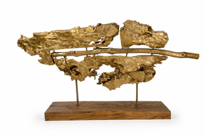Scultura Decorativa Foglia Oro su Base in Legno